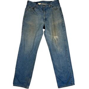 Vtg Carhartt Jeans‎ Mens 38x34 Distressed Relaxed Fit Straight Leg Denim Stained